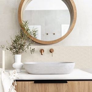 Alwayspon Autocollant en vinyle imperm&eacute;able, autocollant de carrelage &agrave; d&eacute;coller et &agrave; coller, autocollant de transfert de carreaux pour cr&eacute;dence, autocollant mural style Boho, 20x20cmx25pcs, Beige (Alwaysoph, neuf)