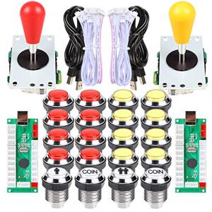 Fosiya 2 Joueur Arcade DIY Kit Arcade Ellipse Ovale Style 8 fa&ccedil;ons Manette de Jeu + LED Chrome Boutons d'arcade pour Jeux vid&eacute;o Mame PC Windows Raspberry Pi 3 4 (Red Yellow) (Fosiya-EU, neuf)