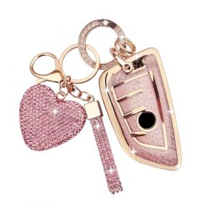 ZVRSUA Coque de Clé de Voiture pour BMW clés de Voiture avec Porte-Clés Diamant Cœur,Étui de Clé Voiture Compatible avec BMW 2 Serie 3 5 6 7 Serie M5 X1 X2 X3 X5 X5M X6 X6M (Rose) (SENBAODZ, neuf)