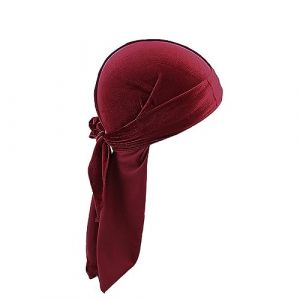 Bonnet Durag en velours pour homme et femme - Bandeau Durag en velours doux avec longue queue et sangles larges pour bandeaux à 360 degrés, bordeaux, Taille unique (ZHENGkee, neuf)