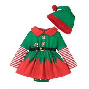 TAGVO Costume Elfe De Noël bébé Enfant, Costume Lutin Noël Pour Fille, Noël Costume Lutin Noël, Costume D'elfe pour bébé Enfant, Body de Noël pour fille (lipsd eu, neuf)