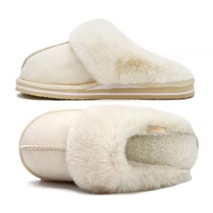 KuaiLu Chausson Femme Hiver Peluche Fourrure Chaud Pantoufles Fausse Fourrure Doublure Charentaise Confort Voute Plantaire Memory Foam Slippers Antidérapant Semelle Sans talon Beige Blanc 37 (KUAILU-XYL, neuf)