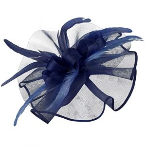 Chapeau bibi pour femme - Chapeau de cocktail, de f&ecirc;te, de th&eacute; - Plumes en maille sur une f&ecirc;te de th&eacute; - Voile - Bleu marine - Taille unique (jksmyx, neuf)