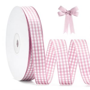 FAKILO Ruban Vichy rose et blanc - 15 mm x 22 m - Ruban &agrave; carreaux roses pour emballage cadeau, d&eacute;coration de No&euml;l, accessoires cheveux et DIY (FAKILO Official, neuf)