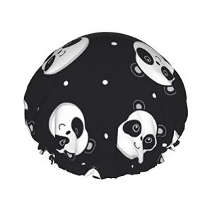 Bonnet de douche imperméable noir Panda, bonnet de bain élastique pour cheveux, protection de l'environnement, bonnet de bain pour cheveux, double couche imperméable. (MiddleWen, neuf)