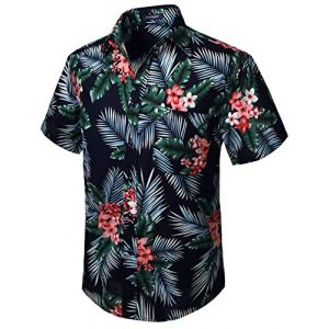 HISDERN Hommes Funky Hawa&iuml;enne Floral Feuille Chemises A Manches Courtes Poche Avant Vacances Ete Aloha Imprime Plage Casual Marine Bleu Rose Hawaii Fleur Chemise,S,Multicolore-Bleu Marine-3 (hisdern, neuf)