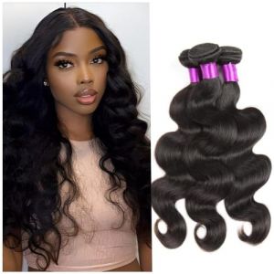 Cheveux Bresilienne lot 3 avec Closure Tissage Naturel pour Cheveux Humain Meches bresiliennes cheveux humain avec Closure Body Wave Humain Hair Bundles (24 24 24 Inch/60 60 60cm) (Feibin Hair Products E-Business, neuf)