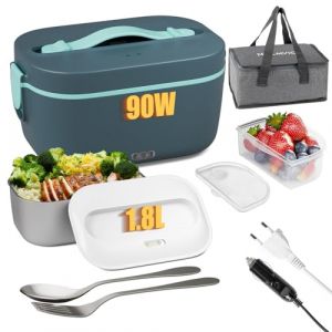 Nulmvic Gamelle Chauffante &Eacute;lectrique 1,8L 90W: Lunch Box Chauffante &Eacute;lectrique 12V/ 24V/ 220V Bo&icirc;te Chauffante Repas 304 Acier Inoxydable pour Voiture Camion Bureau (NewLangMing, neuf)