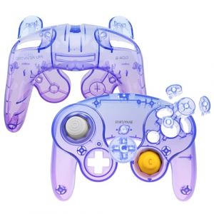 eXtremeRate Coque pour Nintendo Gamecube Manette, Coque de Remplacement Série Transparente avec Boutons pour Nintendo Gamecube, Manette Pas Incluse, Transparent Dégradé Bleu-Violet (Easequote-Store, neuf)