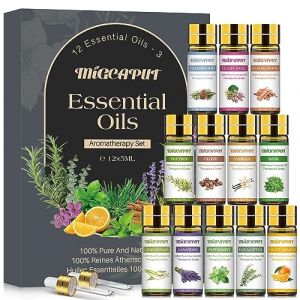 MIGCAPUT Kit Huiles Essentielles 12 X 5ML, Huiles Essentielles Aromathérapie 100% Nature pour Diffuseur, DIY de Bougies, Parfum - Vanille, Citronnelle, Sauge Sclarée, Bois de Santal, Orange Douce (MULE-EU, neuf)