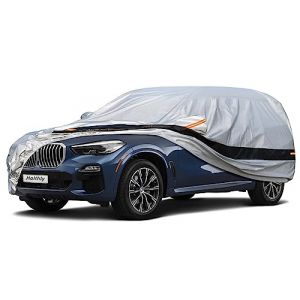 Holthly Bâche Voiture SUV Extérieur à 10 Couches, Housse Protection Voiture 100% Étanche Anti UV Soleil Anti Rayure, Bâche pour 4x4 Audi Q7, BMW X5, Mercedes GLE, Porsche Cayenne, etc. Argent (Hangzhou Hanrong Trading Co., Ltd., neuf)