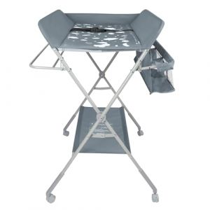 Table &agrave; Langer Pliante avec Panier de Rangement et Roues Verrouillables Meuble &agrave; Langer en Acier au Carbone et Tissu Oxford Portable Charge Max 25 kg-80 * 58 * 90 cm-gris fonc&eacute; (Hechheu, neuf)