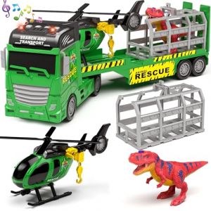 Tacobear 3 in 1 Camion Dépanneuse Jouet Grand Jouet de Transporteur Véhicules avec Hélicoptère Jouet Dinosaure, Camion Transporteur Véhicules Jouet Cadeau pour Enfants Garçons 2 3 4 5 6 Ans (Toyssa EU, neuf)