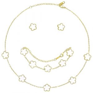 AYVRUOP Ensemble de Bijoux Tr&egrave;fle &agrave; Quatre Feuilles pour Femme Fille,R&eacute;glable,Bijoux Porte Bonheur Femme,Acier Inoxydable Tr&egrave;fle &agrave; Quatre Feuilles Collier Boucles d'oreilles Bracelet Set(White) (AYVRUOP, neuf)