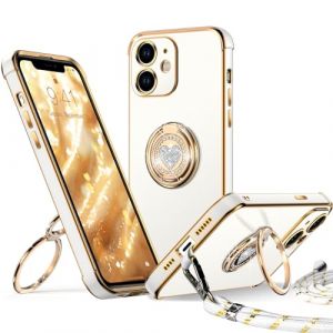 XYZ Coque pour iPhone 11, avec Double Anneau de Support Cœur, avec Lanière pour Filles et Femmes, Coque de Protection de Luxe Mignonne et Scintillante pour iPhone 11, Blanc (XYZ Direct, neuf)
