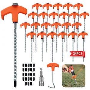 Lot de 24 Piquet De Tente a Visser,Piquets De Tente en Acier avec Filetage Et Support De Corde,Ancrages Au Sol à Visser Accessoires pour Tente,Piquet Auvent pour Le Camping pour Sol Dur et Bois (RIXING, neuf)