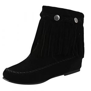 Susenstone Bottes &agrave; Franges Femme Nubuck En Daim Hiver Chaud Vintage Mode Pas Cher Bottines Chelsea Talon Grandissante Sexy Ankle Boots (⭐⭐⭐⭐⭐Susenstone, neuf)