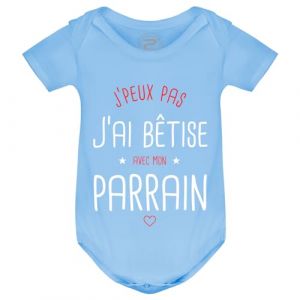 PIXEL EVOLUTION Body J'peux pas j'ai bêtise avec mon Parrain préféré Body bébé - Body humoristique et rigolo - idée cadeau naissance - taille 9 mois - Bleu ciel (PIXEL EVOLUTION, neuf)
