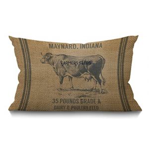 BGBDEIA Housse de Coussin Vintage Sac d'Alimentation de Vache Oblong Rectangle, Housse de Coussin en Lin de Coton pour Lombaires Jet&eacute; pour la Maison Bureau D&eacute;coratif Rectangle 30 x 50 cm 12 X 20 (maidimeiguo, neuf)