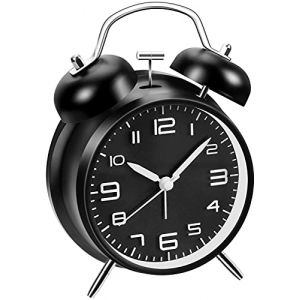 Lesipee Réveil à piles double 10,2 cm pour les dormeurs lourds, réveil ancien pour chambre à coucher (noir) (Lesipee, neuf)