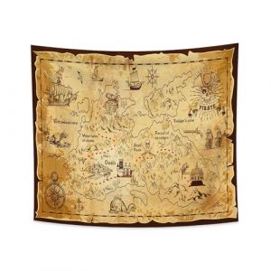 YONGFOTO 180x160cm Tapisserie Carte Pirate Vintage, Carte Trésor Ouest Île Itinéraire Navigation Murale Déco Dortoir & Housse Lit Canapé (YongFoto Home, neuf)