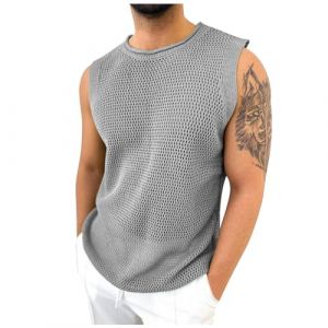 Foweknow Débardeur en maille transparente sans manches pour homme - T-shirt en maille filet transparente - Respirant - Léger - Décontracté - Pour l'été - Sport, 02 gris., M (ROTPMS, neuf)
