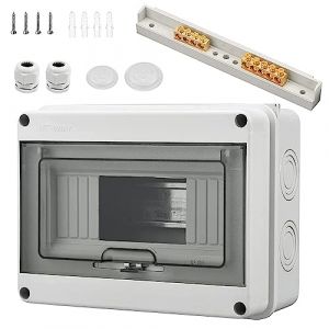 Coffret Electrique Etanche, Coffret Electrique Etanche Exterieur IP65 8 Modules, Avec 4 Bornes, 2 Connecteurs, pour une Utilisation à l'extérieur, Sites Industriels, Postes de Charge (8 Modules) (QICE-EU, neuf)