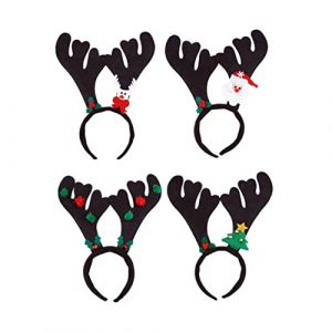 Mikinona 4 Pièces -tête en bois de Noël coiffe de bois de noël bois de noel cerceau de cheveux de Noël hair charms hair toppers Bandeau cerceau de dessin animé joli cerceau chiffon (Dawn Cedar, neuf)
