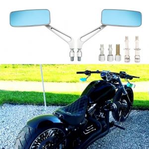 BREDUXSER 8mm/10mm noir moto Rectangle rétroviseur guidon aile rétroviseur pour Bobber Cruiser Choppers Touring ATV Sport vélo (Argent pour Harley) (Jia Rui Trading, neuf)