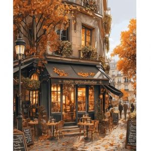 NEWENMO Caf&eacute; de Paris Peinture par Num&eacute;ro Kits,Paysage Urbain Peinture Numero Adulte,DIY Paint by Numbers,Creation Adulte pour D&eacute;butants,Peinture &agrave; l'huile Kit,pour D&eacute;coration Maison-40x50cm (newenmo, neuf)