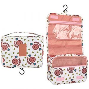 BryTravel Trousse de Toilette Pliable avec Crochet, Trousse de Toilette am&eacute;lior&eacute;e pour Voyage, Grande capacit&eacute;, &eacute;tanche, Trousse de Maquillage, Organisateur pour Voyage, Gym, Camping, Rose Sourire (Maxwellxy, neuf)