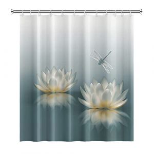 SDOTPMT Rideau de douche 122 x 183 cm motif fleur de lotus mignon libellule zen spa rideau de bain &eacute;l&eacute;gant floral spirituel m&eacute;ditation rideau de baignoire pour femme tissu polyester imperm&eacute;able avec (SDOTPMT, neuf)