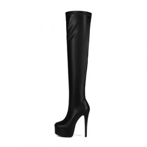 Feinlina Noir Femmes au-dessus du genou Talon Stiletto Plateforme Bottes de nuit Sexy Mode Cuir Cuisse Bottes hautes, Noir , 38 EU (Feilina, neuf)