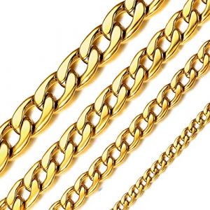 Chaine Homme Acier Or 76 cm Inoxydable Maille Cubaine Collier Enfant Garçon 5 mm Fine Chaines Femme pour Pendentif Gourmette Fille Bijoux Cadeau Fête des Pères Papa Noël (ChainsHouse Jewellery, neuf)