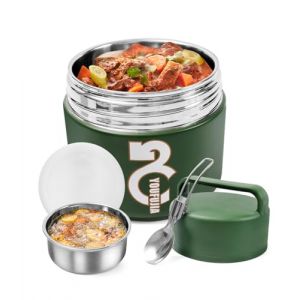 Bixury Boite Isotherme Repas Chaud, 1300ml Thermos Alimentaire Chaud Avec Cuillère Pliable, Boite Repas Isotherme en Acier Inoxydable, Thermos Repas Chaud sans BPA, pour Ecole, Bureau, Camping -Vert (MARKET MAESTRI, neuf)