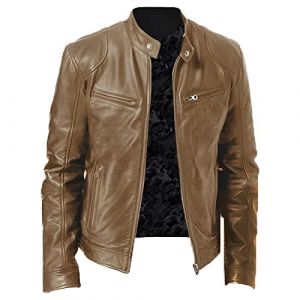 Veste en Cuir pour Homme Blouson de Motard SynthéTique Jacket Style Vintage et D&eacute;contract&eacute; (ZJsz, neuf)