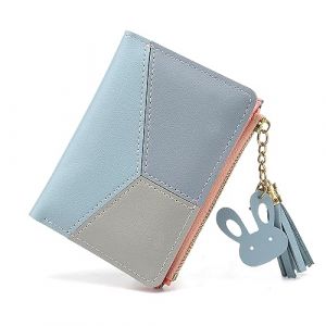 CHAOFANXI Portefeuille pour Femme en Simili Cuir Lisse et Doux, Portefeuille Femme Petit et Court Format, Portefeuille Femme dans de très Belles Couleurs avec Zippé, Bleu (Michong, neuf)