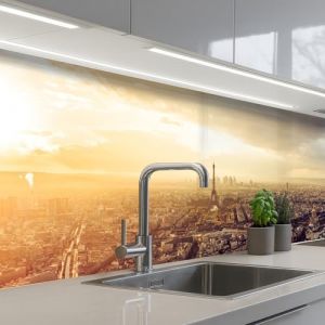 KitchenYeah© Crédence Adhésive Cuisine 60x200 cm Résistant À La Chaleur Plaque Adhesif Fond De Hotte Interieur Cuisson Sur Mesure Paris - Skyline - Coucher Soleil - Villes (KitchenYeah, neuf)