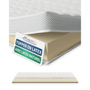 AM Qualit&auml;tsmatratzen - Surmatelas 130 x 200 cm Epais - Surmatelas Latex &agrave; Haute densit&eacute; - Housse Respirante en Tencel Lyocell - sur Matelas en Latex 130x200 cm - Topper 130/200 (AM Quality, neuf)