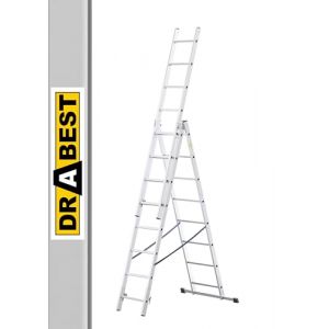 Drabest Basic Home Échelle en Aluminium 3 Éléments – Escabeau 3x6 Marches – Escabeau en Aluminium Léger – Échelle Pliable pour la Maison – Capacité 150 Kg – 46x165x13cm (DRABEST, neuf)