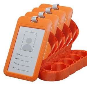 BAWAKO Lot de 4 pochettes pour carte d'identit&eacute;, porte-carte d'identit&eacute; avec cordon tour de cou, porte-badge en plastique rigide (orange) (BAWAKO, neuf)