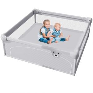 Parc Bebe 90x90 cm, parc bebe modulable en Tissu Oxford, parc pour bebe xxl avec Barrières, De Jeux parcs Bébé avec Filet Respirant Sur Quatre Côtés et Ventouses (90x90×65cm) Gris (JUTAIB, neuf)