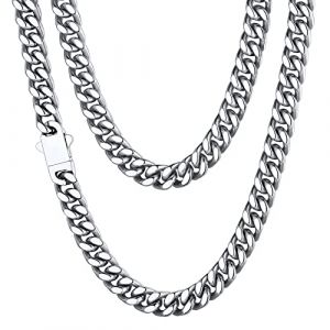 Chaine Homme Cubaine 76 cm Collier Acier Massif Grosse Maille Pour Pendentif Gourmette Enfant Garçon Femme Ras de Cou Gros Cadeau Fêtes Pères Noël Choker Hip Hop Rappeur 94g (ChainsHouse Jewellery, neuf)