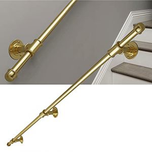 Main courante dorée pour escalier,1,5 m 2 m 2,5 m 3 m Kit complet de garde-corps d'escalier | Main courante d'escalier fixée au mur de barre de support, conception de conduite d'eau de fer en métal (muyusm, neuf)