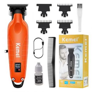 KEMEI 2293 Tondeuse professionnelle à cheveux/barbe pour homme avec lame en T, rechargeable sans fil, orange (Kemei Professional Clippers, neuf)