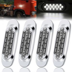 Ygmylandbb Feux de Gabarit Lat&eacute;raux LED, 24V Feux De D&eacute;gagement 16 LEDs Arri&egrave;re Indicateur Feux de Gabarit Lat&eacute;raux avec Lunette Chrom&eacute;e pour Remorque Camion Caravane etc (Blanc, 4pcs) (Rgu123, neuf)