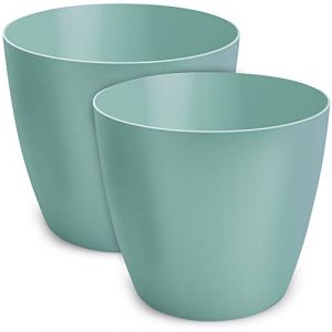 Pot de fleurs TULMERO mat, pot de fleurs en plastique, pot décoratif pour grandes et petites plantes, lot de 2 pots de fleurs, pots de fleurs, pots d'herbes aromatiques, (paquet de 2) menthe, ø 9,5 cm (Simon78000, neuf)