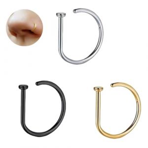Anneau Piercing Nez 3 Pi&egrave;ces Faux Piercing Septum Aucun Piercing Requis Faux Piercing au Nez Anneau Cerceau en Acier Faux Piercing Nez Inoxydable Nez Cerceau Unisexe Nose Ring (Argent, Noir, Or) (Vastness Universe, neuf)