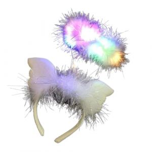 Halo Angel,Casque Angel Halo,Costume d'ange avec bandeau en plumes LED moelleux | Ailes d'ange lumineuses exquises, parfaites pour les jeux de rôle d'Halloween et les fêtes masquées. (mooperd, neuf)