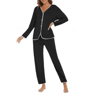 HANERDUN Pyjama Femme Hiver Polaire Ensemble Pyjama Chaud et Doux Pyjama Femme Sexy Chic Vêtements de Nuit Velours Haut de Pyjama à Boutons Pantalon Pyjama (AYOZI, neuf)